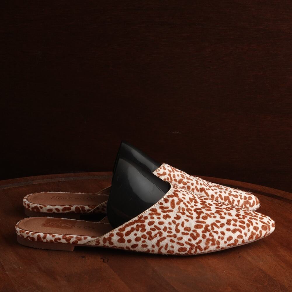 Madewell Mules Womens SZ 7‎ Brown Remi Mini Leopard Calf Hair Slip On Flat Shoes